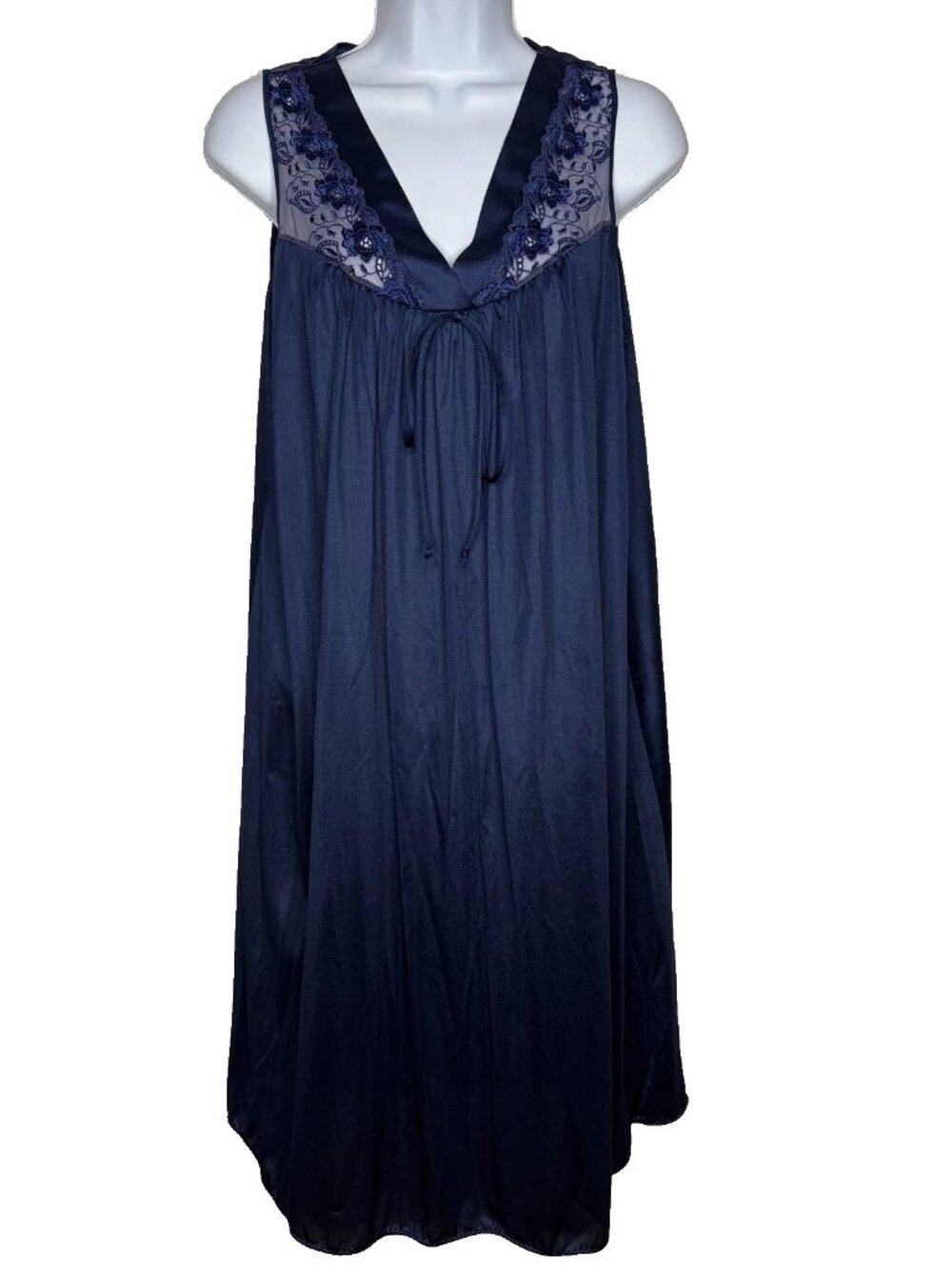 Vintage 70s Vanity Fair Nightie Nightgown Size M Dark Blue Babydoll Knee Length